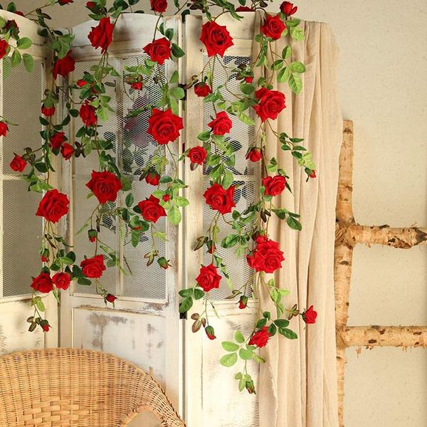 decorative flowers & wreaths 2pcs artificial roses garland rose vine silk flower for arches party wedding decorations
