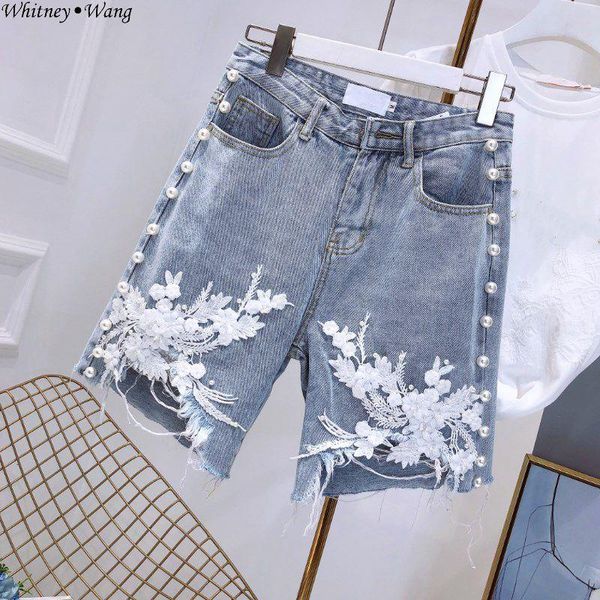 2021 summer fashion streetwear lace florals embroidery pearls beading knee length jeans women denim shorts pants women's, Blue
2021 summer fashion streetwear lace florals embroidery pearls beading knee length jeans women denim shorts pants women's, Blue