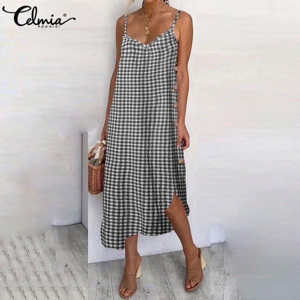 casual dresses celmia bohemian plaid dress summer asymmetrical women checked sundress spaghetti straps party beach vestidos robe, Black;gray
casual dresses celmia bohemian plaid dress summer asymmetrical women checked sundress spaghetti straps party beach vestidos robe, Black;gray