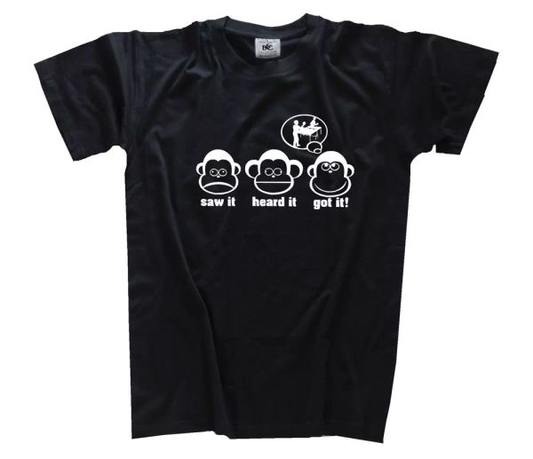 the three monkeys saw it heard it got it table tennis t-shirt s-xxxl, White;black 
the three monkeys saw it heard it got it table tennis t-shirt s-xxxl, White;black