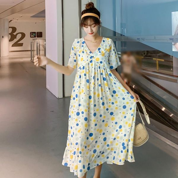 900# 2021 summer chic ins dot printed chiffon maternity long dress v neck loose clothes for pregnant women sweet pregnancy wear dresses, White
900# 2021 summer chic ins dot printed chiffon maternity long dress v neck loose clothes for pregnant women sweet pregnancy wear dresses, White