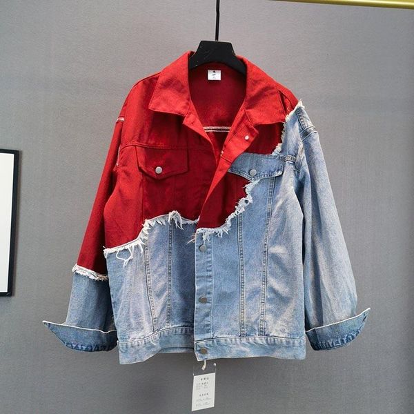 women's jackets european large loose fitting denim coat 2021 spring and autumn red blue color matching thin long sleeve top, Black;brown
women's jackets european large loose fitting denim coat 2021 spring and autumn red blue color matching thin long sleeve top, Black;brown