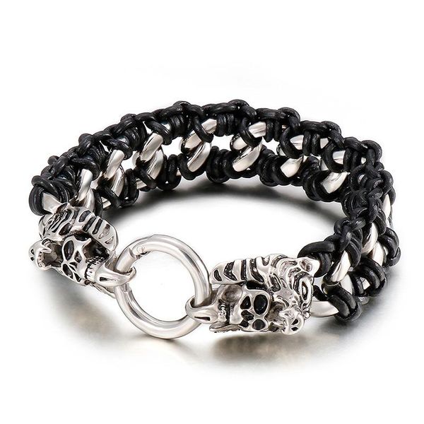charm bracelets 2021 retro rock punk leather bracelet men's stainless steel skull headdress pendant ladies jewelry, Golden;silver
charm bracelets 2021 retro rock punk leather bracelet men's stainless steel skull headdress pendant ladies jewelry, Golden;silver