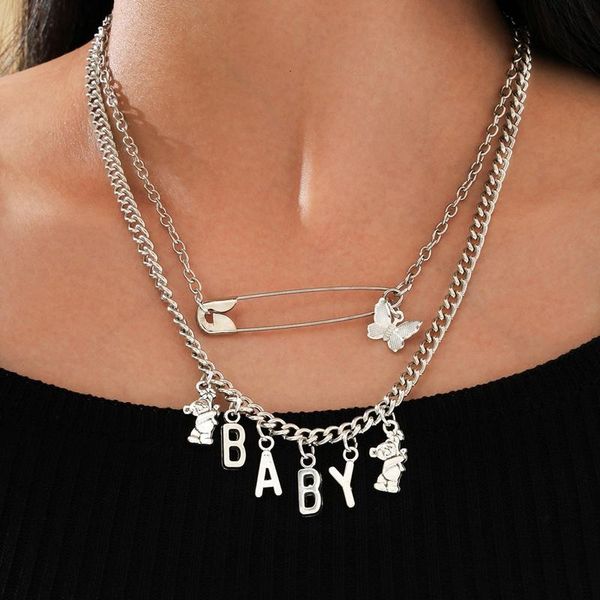chains double layer punk silver color butterfly pendant necklace for women hip bear set letter baby pin young girl fashion jewelry
chains double layer punk silver color butterfly pendant necklace for women hip bear set letter baby pin young girl fashion jewelry