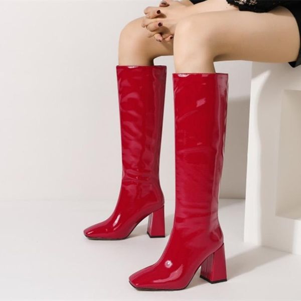 boots patent leather fashion women solid color simple style casual lady's knee high square toe chunky heel big size 43, Black
boots patent leather fashion women solid color simple style casual lady's knee high square toe chunky heel big size 43, Black