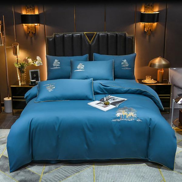 bedding sets michiko european style modern simple pure color duvet cover embroidered cotton four-piece suit
