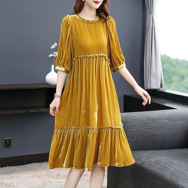 party dresses spring half sleeve elegant a-line ruffled dress plus size velvet autumn ladies long velour vestidos, White;black
party dresses spring half sleeve elegant a-line ruffled dress plus size velvet autumn ladies long velour vestidos, White;black