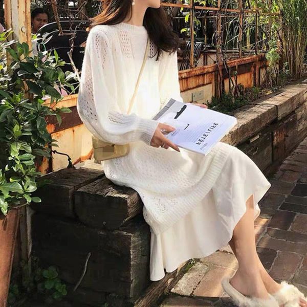 casual dresses autumn 2021 hollow out white sweater dress solid color korean fashion loose simplicity round neck long sleeve, Black;gray
casual dresses autumn 2021 hollow out white sweater dress solid color korean fashion loose simplicity round neck long sleeve, Black;gray