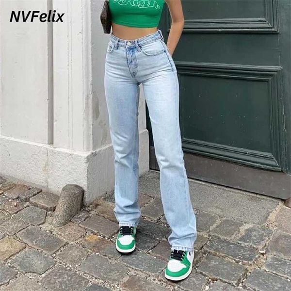 classic straight leg jeans for women loose high waist femme trousers fashion casual blue wash cotton denim mom baggy 211129
classic straight leg jeans for women loose high waist femme trousers fashion casual blue wash cotton denim mom baggy 211129