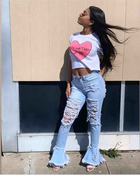 2011tsuretobe ripped jeans for women high waist jeans vintage flare jeans with holes patchwork bell bottom jean denim pants trousers, Blue
2011tsuretobe ripped jeans for women high waist jeans vintage flare jeans with holes patchwork bell bottom jean denim pants trousers, Blue