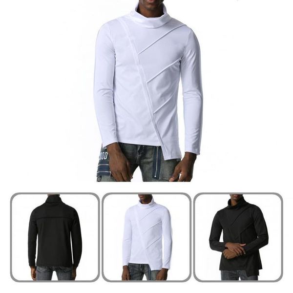 men's casual shirts stretchy autumn winter men turtleneck asymmetrical hem tee for daily wear, White;black
men's casual shirts stretchy autumn winter men turtleneck asymmetrical hem tee for daily wear, White;black