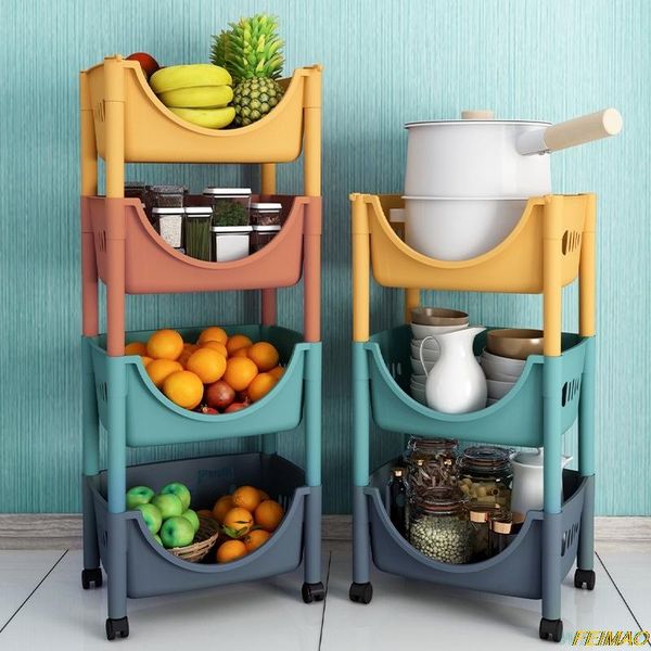 hooks & rails kitchen shelves floor multi-layer fruit and vegetable basket storage