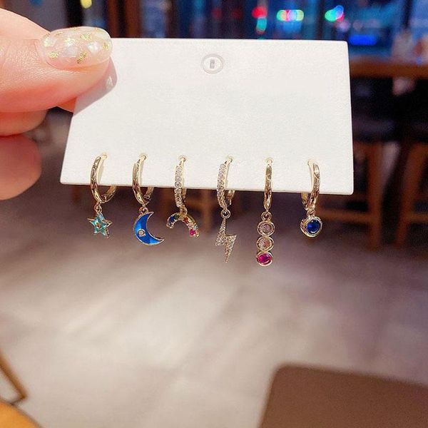 hoop & huggie anenjery 6 pieces/set star moon rainbow earrings set 925 sterling silver colored zircon earring cute student accessories, Golden;silver
hoop & huggie anenjery 6 pieces/set star moon rainbow earrings set 925 sterling silver colored zircon earring cute student accessories, Golden;silver