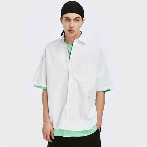 streetwear shirt men solid cotton oversize short sleeve 2021 summer trend loose fashion casual korean clothes men's shirts, White;black
streetwear shirt men solid cotton oversize short sleeve 2021 summer trend loose fashion casual korean clothes men's shirts, White;black