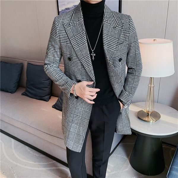 men's wool & blends brand clothing winter mens trench coat jacket long slim fit casual classic plaid windbreaker men steetwear outwear, Black
men's wool & blends brand clothing winter mens trench coat jacket long slim fit casual classic plaid windbreaker men steetwear outwear, Black