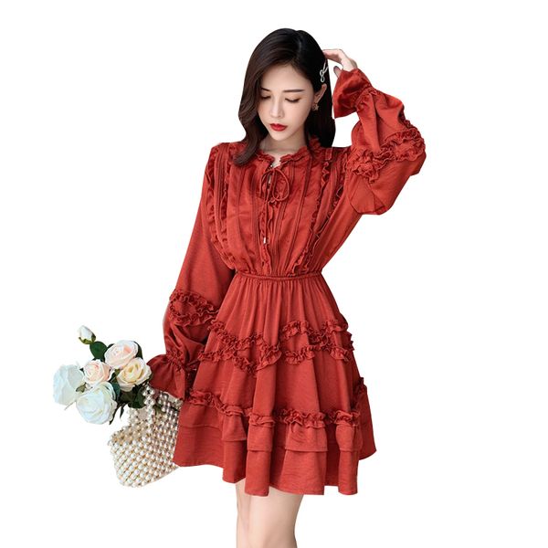 luxury designer autumn fashion red long lantern sleeves o-neck cascade lace plied mini dress vfcl, Black;gray
luxury designer autumn fashion red long lantern sleeves o-neck cascade lace plied mini dress vfcl, Black;gray