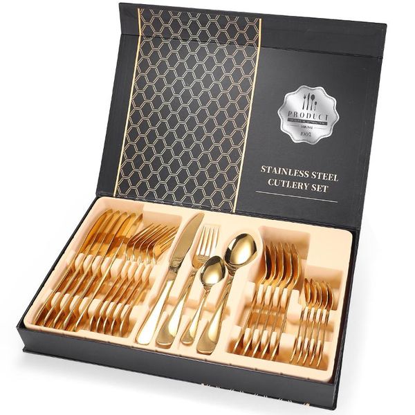dinnerware sets 24pcs/6 set gold cutlery kitchen fork spoon knife tableware teaspoons stainless steel gift
dinnerware sets 24pcs/6 set gold cutlery kitchen fork spoon knife tableware teaspoons stainless steel gift