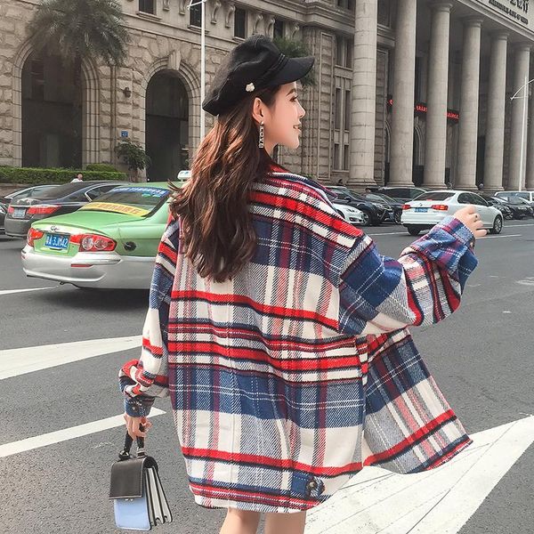 women's wool & blends early autumn style 2021 plaid woolen coat female mid-length korean loose student long-sleeved, Black
women's wool & blends early autumn style 2021 plaid woolen coat female mid-length korean loose student long-sleeved, Black