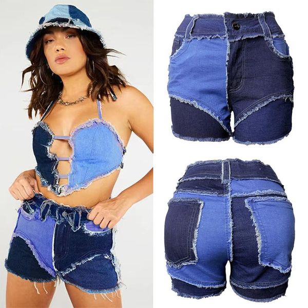 summer fashion stitching all-match zipper stretch women's denim shorts jeans, Blue
summer fashion stitching all-match zipper stretch women's denim shorts jeans, Blue