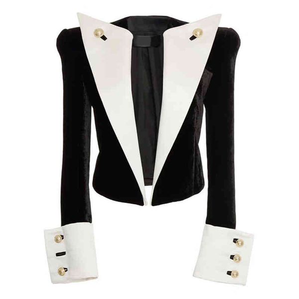 women's suits & blazers designer blazer ladies large lapel gold buckle black white patchwork velvet short suit jacket female tzyq, White;black
women's suits & blazers designer blazer ladies large lapel gold buckle black white patchwork velvet short suit jacket female tzyq, White;black