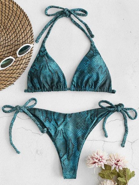 women's swimwear women bikini set summer snake skin high cut v neck two pieces swimsuit beachwear bandage halter femme 2021, White;black
women's swimwear women bikini set summer snake skin high cut v neck two pieces swimsuit beachwear bandage halter femme 2021, White;black