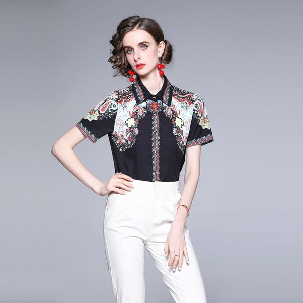 women's blouses & shirts short sleeves chemise femme floral print blouse women summer mujer casual black haut button up et chemises, White
women's blouses & shirts short sleeves chemise femme floral print blouse women summer mujer casual black haut button up et chemises, White