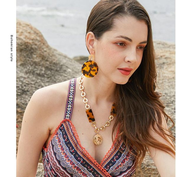 boho original fashion necklace and earrings suit round pendant color pattern for women jewelry chains, Silver
boho original fashion necklace and earrings suit round pendant color pattern for women jewelry chains, Silver