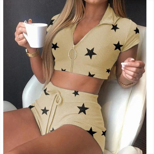 2 pieces set homewear women tracksuits v neck short sleeve zipper star print crop high waist shorts sport outfit, Gray
2 pieces set homewear women tracksuits v neck short sleeve zipper star print crop high waist shorts sport outfit, Gray