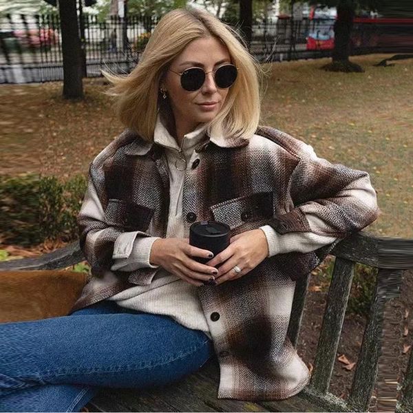 women's wool & blends zoki autumn plaid vintage woolen coats fall clothes for women loose casual ladies thick coat female streetwear ja, Black
women's wool & blends zoki autumn plaid vintage woolen coats fall clothes for women loose casual ladies thick coat female streetwear ja, Black