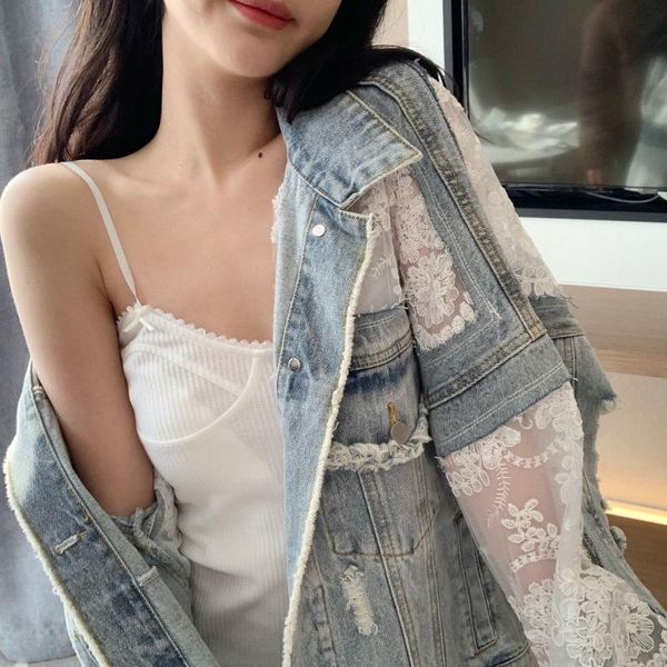 women's jackets denim jacket 2021 fashion lace patchwork loose coat ladies large summer perspective sun protection clothing, Black;brown
women's jackets denim jacket 2021 fashion lace patchwork loose coat ladies large summer perspective sun protection clothing, Black;brown