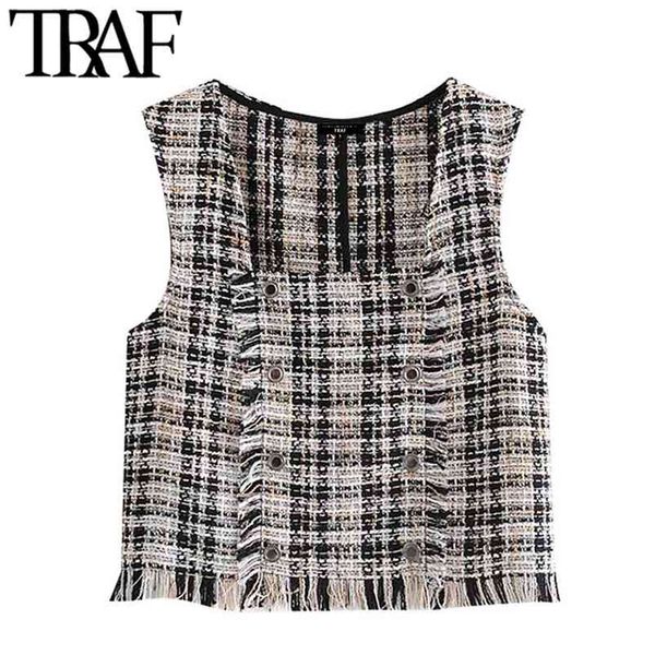 women fashion with frayed trim tweed check waistcoat vintage square collar sleeveless female vest coat chic 210507, Black;white
women fashion with frayed trim tweed check waistcoat vintage square collar sleeveless female vest coat chic 210507, Black;white