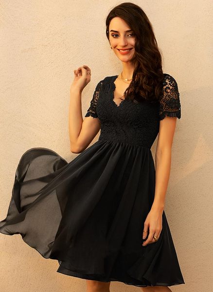 party dresses a-line v-neck knee-length chiffon cocktail dress with lace short sleeve, White;black
party dresses a-line v-neck knee-length chiffon cocktail dress with lace short sleeve, White;black