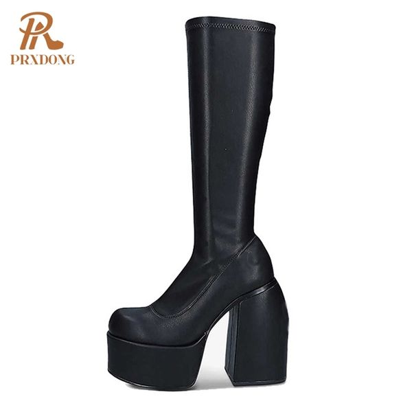 punk style autumn winter platform long knee high boots women stretch leather thick high heel black plus botas de muje 211104
punk style autumn winter platform long knee high boots women stretch leather thick high heel black plus botas de muje 211104