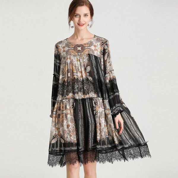 spring fashion casual dress women round collar lace spice lady loose printing black/khaki dresses, Black;gray
spring fashion casual dress women round collar lace spice lady loose printing black/khaki dresses, Black;gray