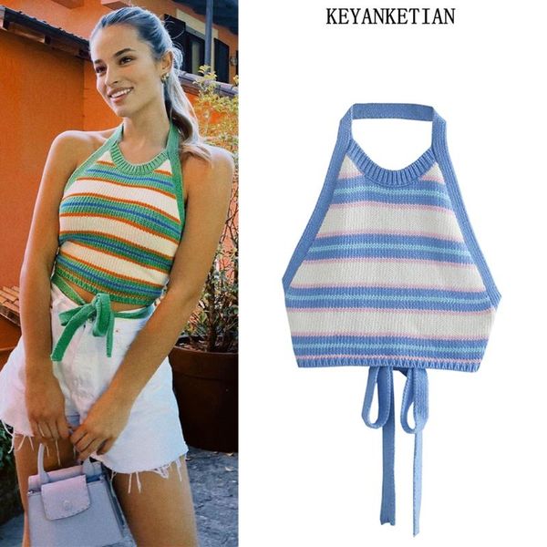 women's tanks & camis keyanketian 2021 fashion striped short knit vest retro halter lace-up street wear, White
women's tanks & camis keyanketian 2021 fashion striped short knit vest retro halter lace-up street wear, White
