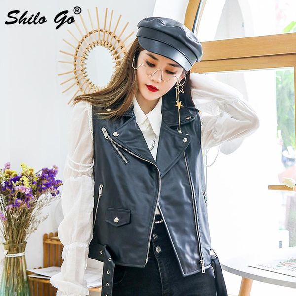 women's vests moto biker notched neck women autumn high street sleeveless sheepskin genuine leather jacket casual buckle belted outwear, Black;white
women's vests moto biker notched neck women autumn high street sleeveless sheepskin genuine leather jacket casual buckle belted outwear, Black;white