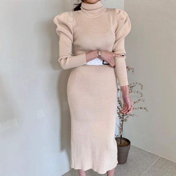 casual dresses women fall winter elegant solid turtleneck knitted dress belt puff sleeve warm sheath pullover slim waist split sweater, Black;gray
casual dresses women fall winter elegant solid turtleneck knitted dress belt puff sleeve warm sheath pullover slim waist split sweater, Black;gray