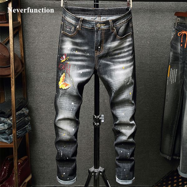 jeans men streetwear hip hop splashing ink printing slim fashion embroidered butterfly motorcycle biker skinny denim, Blue
jeans men streetwear hip hop splashing ink printing slim fashion embroidered butterfly motorcycle biker skinny denim, Blue