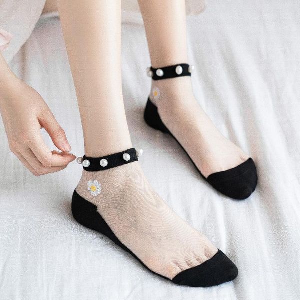 pairs summer women socks transparent pearl flower for girl kawali 10 color 2021 style fashion cotton set & hosiery, Black;white
pairs summer women socks transparent pearl flower for girl kawali 10 color 2021 style fashion cotton set & hosiery, Black;white