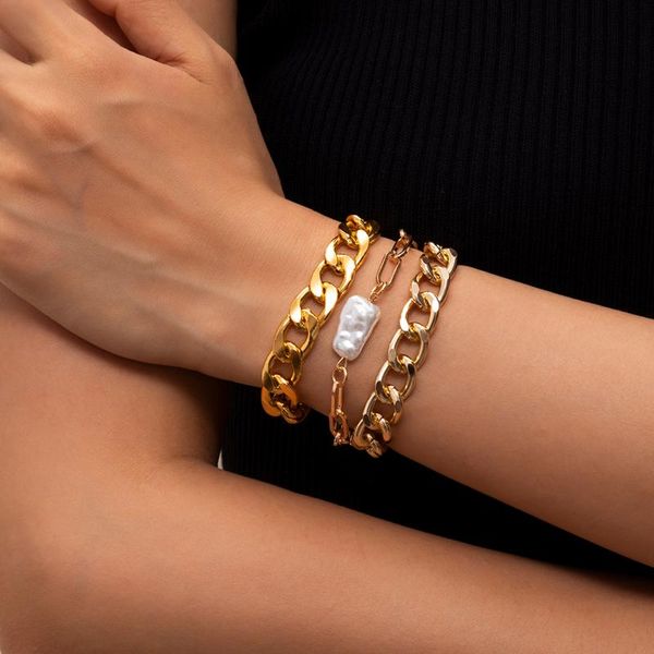 charm bracelets ingesight.z 3pcs/set imitation pearl baroque bangles multi layered chunky thick cuban chain couple jewelry, Golden;silver
charm bracelets ingesight.z 3pcs/set imitation pearl baroque bangles multi layered chunky thick cuban chain couple jewelry, Golden;silver