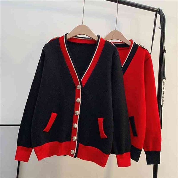 red cardigan sweater jacket women south korea autumn and winter style foreign loose outer wear lazy knit top, White;black
red cardigan sweater jacket women south korea autumn and winter style foreign loose outer wear lazy knit top, White;black