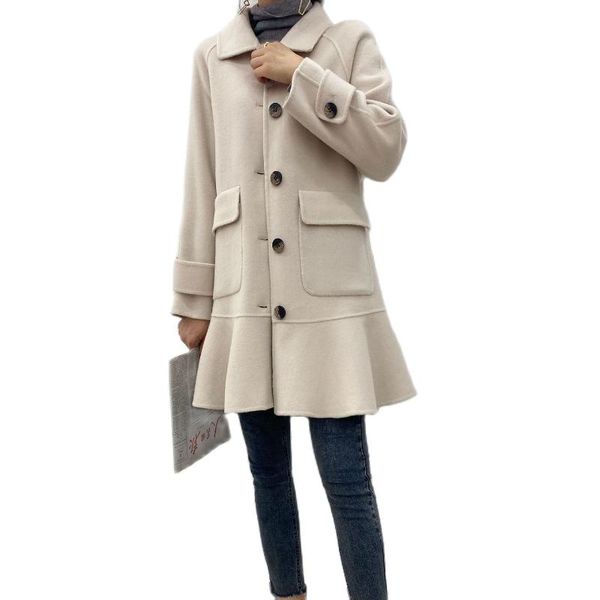 women's wool & blends double faced overcoat medium length fishtail hepburn tweed women cashmere coat breasted, Black
women's wool & blends double faced overcoat medium length fishtail hepburn tweed women cashmere coat breasted, Black