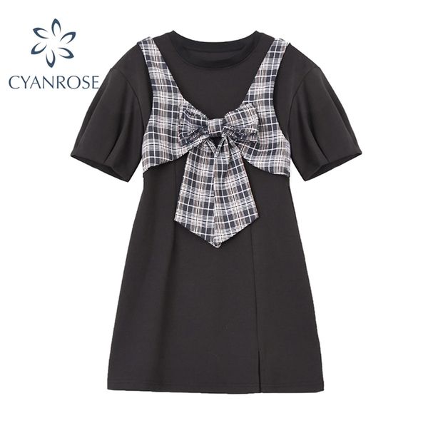 summer big bow patchwork puff short sleeve women's mini dress black preppy style korean vintage elegant mori girl dresses 210430, Black;gray
summer big bow patchwork puff short sleeve women's mini dress black preppy style korean vintage elegant mori girl dresses 210430, Black;gray