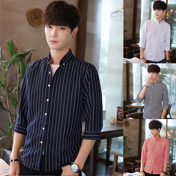 men's casual shirts 2021 autumn and spring students korean shirt slim vertical stripes three-quarter sleeves short-sleeved lining cloth, White;black
men's casual shirts 2021 autumn and spring students korean shirt slim vertical stripes three-quarter sleeves short-sleeved lining cloth, White;black