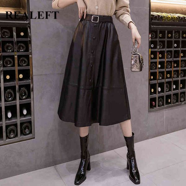 autumn winter pu faux leather long skirt with belt high waist vintage buttons mid-calf umbrella a-line 210428, Black
autumn winter pu faux leather long skirt with belt high waist vintage buttons mid-calf umbrella a-line 210428, Black