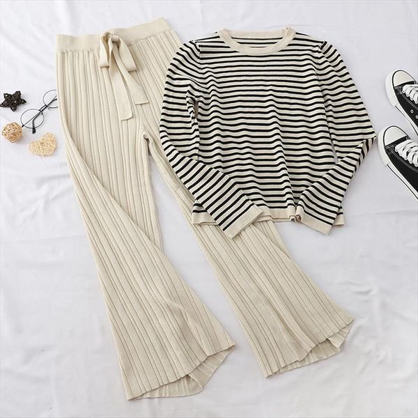 autumn winter stripe pullover loose womenpant long sleeve high waist lace up wide leg casual pants knitting two piece, White
autumn winter stripe pullover loose womenpant long sleeve high waist lace up wide leg casual pants knitting two piece, White