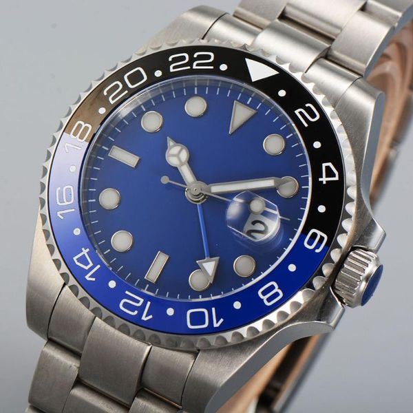 wristwatches 40mm sterile blue dial sapphire glass date luminous ceramic bezel steel bracelet gmt automatic movement men's watch, Slivery;brown
wristwatches 40mm sterile blue dial sapphire glass date luminous ceramic bezel steel bracelet gmt automatic movement men's watch, Slivery;brown