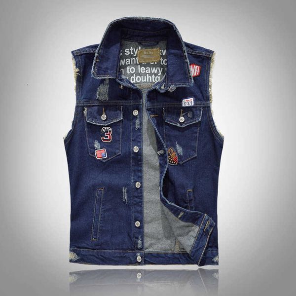 men's vests american street style fashion retro dark blue patches designer hip hop ripped denim for sleeveless punk jacket ths6, Black;white
men's vests american street style fashion retro dark blue patches designer hip hop ripped denim for sleeveless punk jacket ths6, Black;white