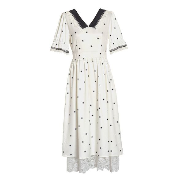 white v neck puff short sleeve knee length black floral print korean dress vintage d1846 210514, Black;gray
white v neck puff short sleeve knee length black floral print korean dress vintage d1846 210514, Black;gray