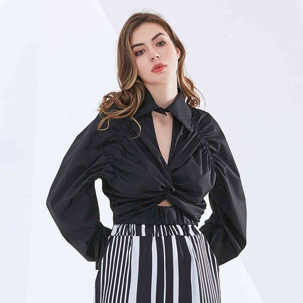 hoodie casual short blouses for women lapel lantern long sleeve ruched cross hollow out shirts female 2021 autumn clothing, Black
hoodie casual short blouses for women lapel lantern long sleeve ruched cross hollow out shirts female 2021 autumn clothing, Black